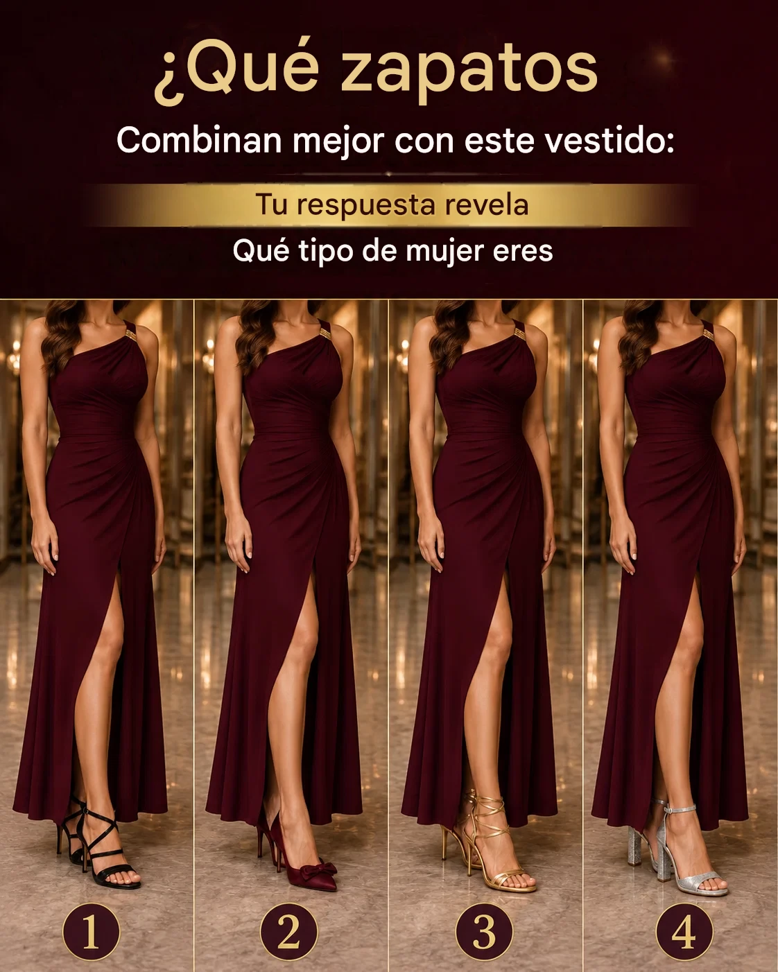 ¿Qué zapatos combinan mejor con este vestido? Tu respuesta revela qué tipo de mujer eres.
