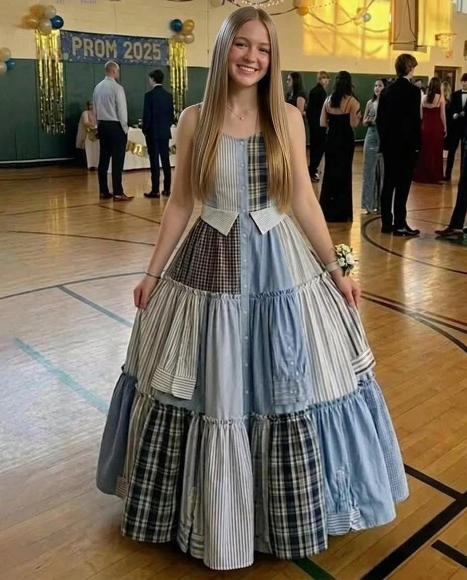 Cosí un vestido con las camisas de mi padre para el baile de graduación en su honor. Mis compañeros de clase se rieron hasta que el director tomó el micrófono y la sala se quedó en silencio.