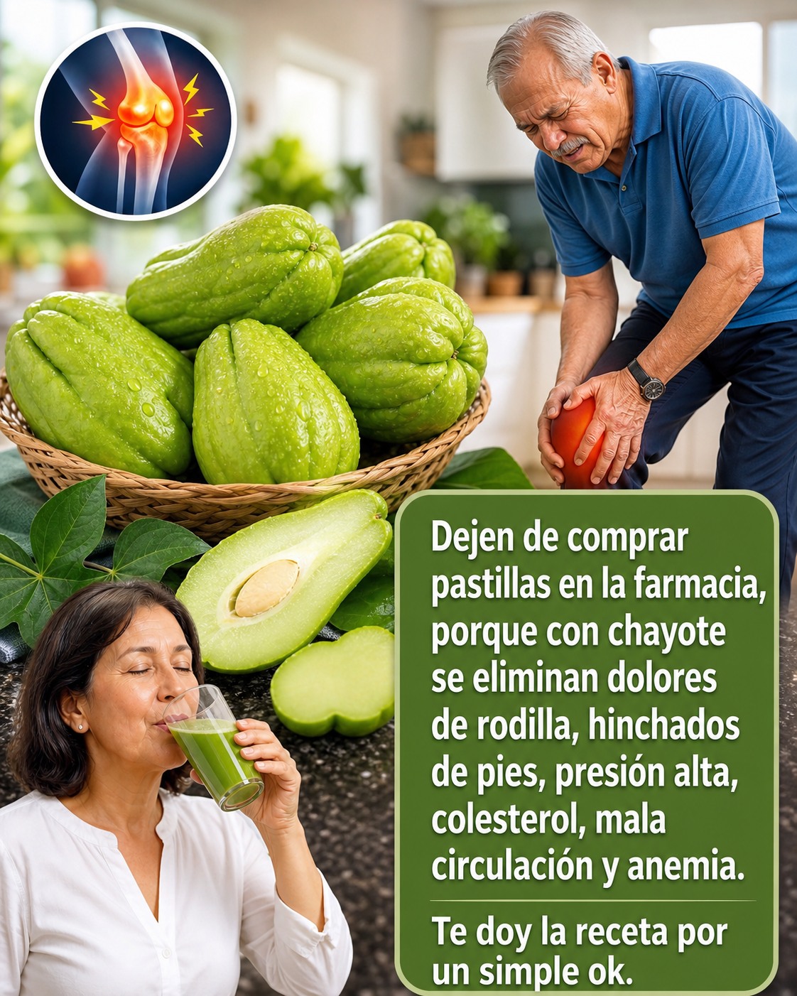 Beneficios impresionantes del chayote, ayuda a eliminar el dolor de rodilla, hinchazonas de pies, presión alta, colesterol…ver más