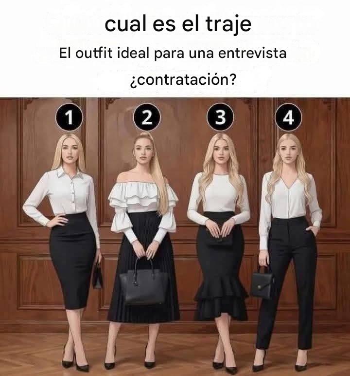 ¿Cuál es el atuendo ideal para una entrevista de trabajo? Opciones 1, 2, 3 y 4: compara los ejemplos y elige el que mejor te quede.