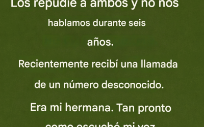 Mi hermana se acostó con mi marido. Los repudié a ambos y no nos hablamos durante seis años. Hace poco recibí una llamada de un número desconocido. Era mi hermana. En cuanto oyó mi voz, empezó a gritar que…