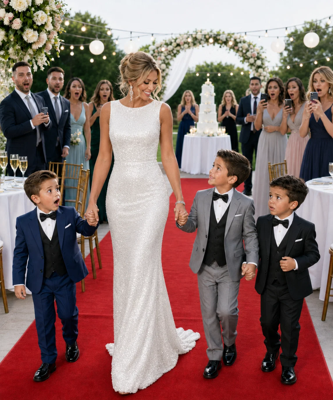 Llevé a mis trillizos de 4 años a la boda de mi exmarido millonario y la reacción de su familia fue escalofriante.