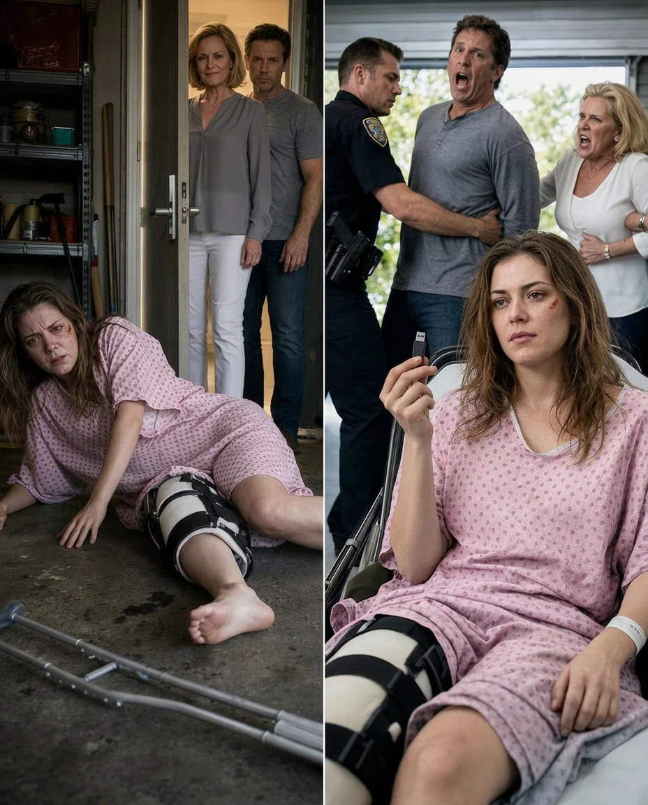 Acababa de llegar a casa del hospital con el fémur destrozado cuando mi suegra me quitó las muletas de debajo de una patada. Caí al suelo de madera gritando de dolor, y entonces mi marido me agarró por el cuello y me susurró: «Mamá quiere el dormitorio principal, así que dormirás en el garaje».