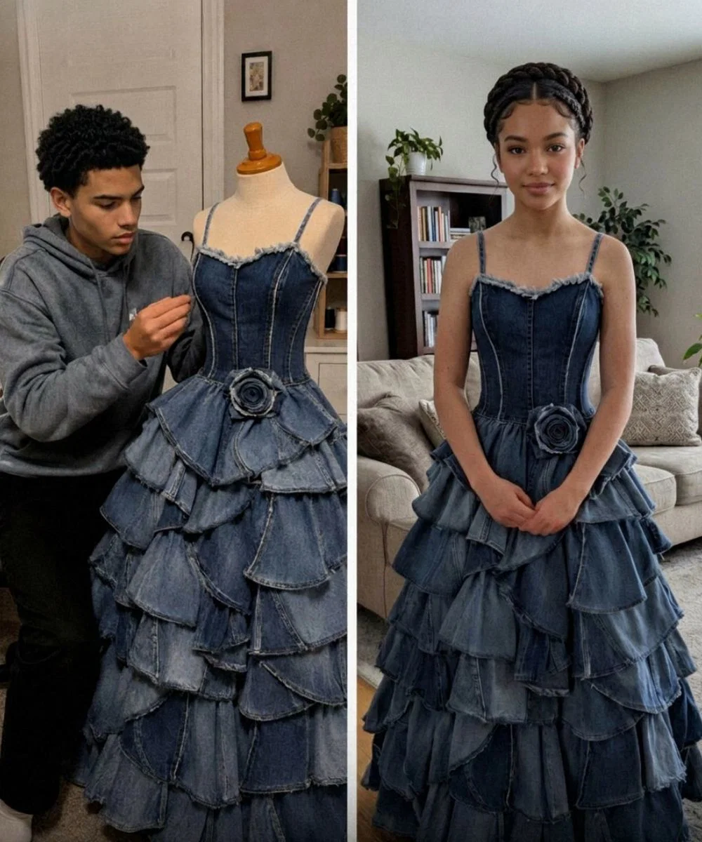 Mi madrastra se negó a pagar mi vestido de graduación, así que mi hermano me hizo uno con los vaqueros viejos de nuestra difunta madre, pero cuando entré en el baile, su plan para avergonzarme dio un giro que jamás imaginó.