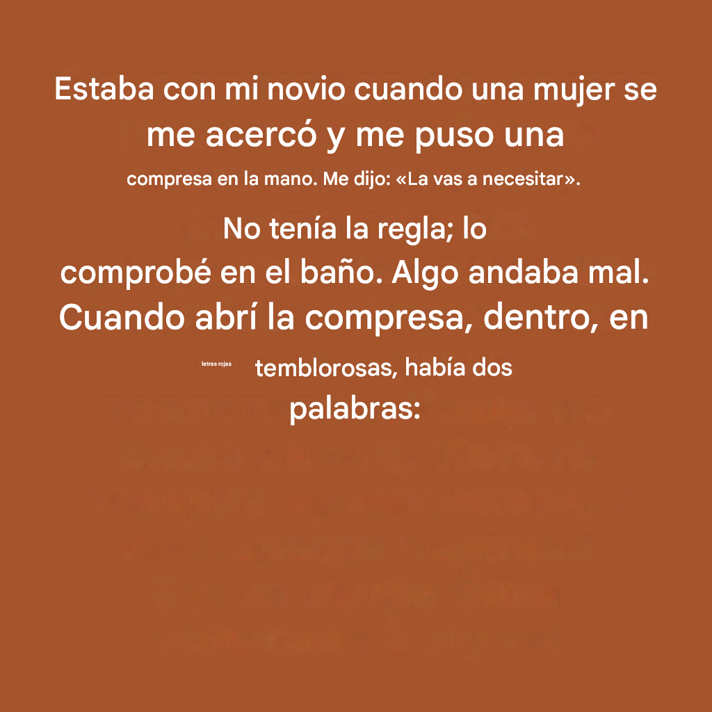 Estaba con mi amiga cuando una mujer se me acercó y me puso una compresa higiénica en la mano…