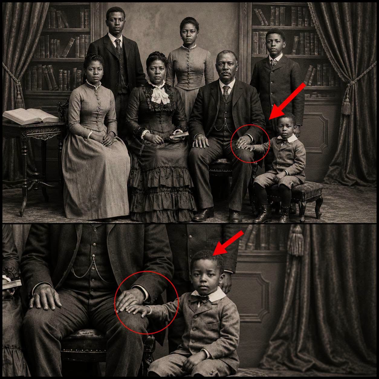 Este retrato familiar parecía completamente normal… hasta que los espectadores notaron un inquietante detalle en la mano del hijo menor.