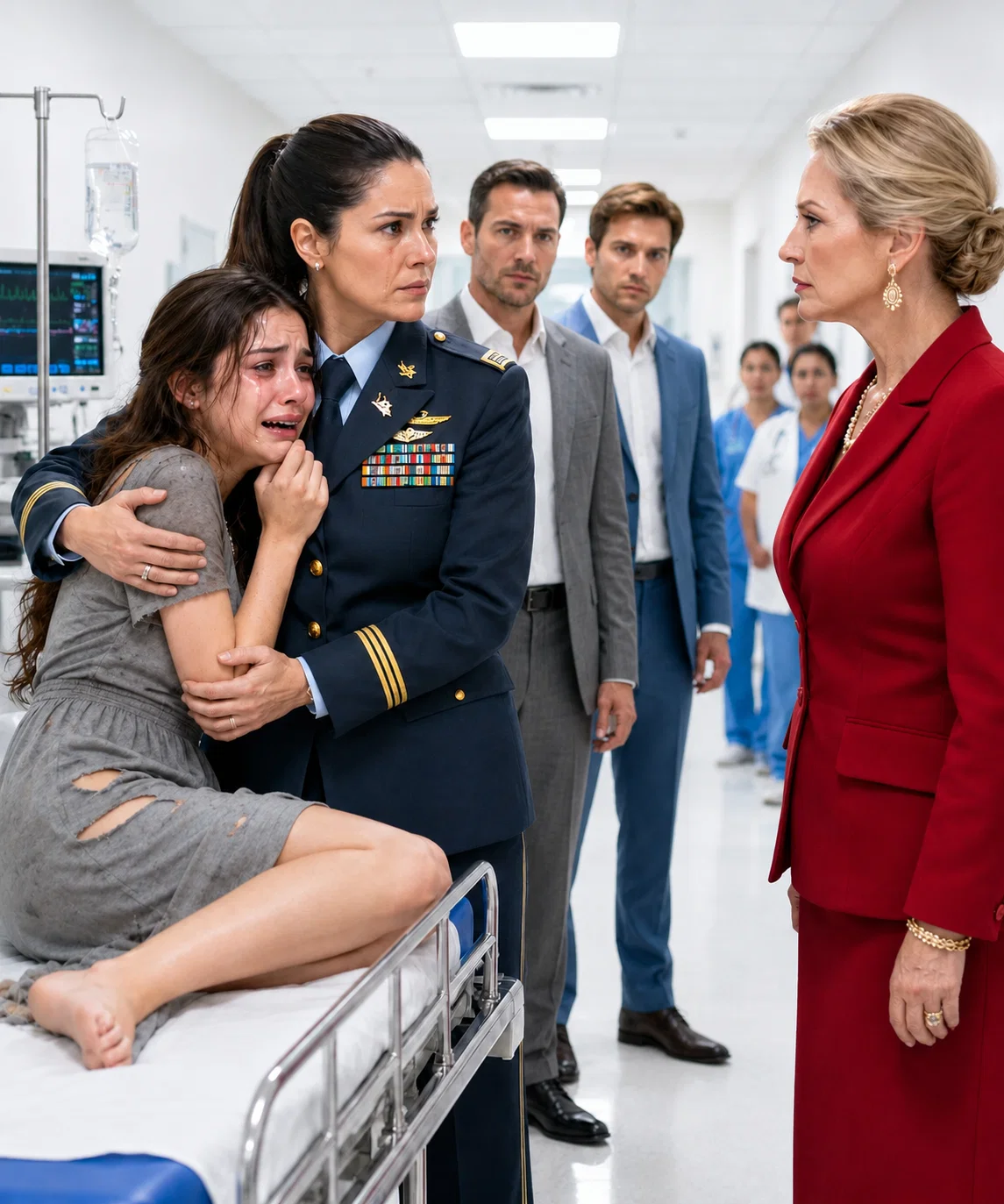 «Mamá, por favor, ven a buscarme… la familia de mi esposo me hizo daño». Una coronela del ejército estadounidense corrió al hospital para proteger a su hija. Pero cuando una de las familias más influyentes de Estados Unidos intentó presionarla para que guardara silencio, se dieron cuenta demasiado tarde de que habían amenazado a la madre equivocada.  Aquella noche, al salir de Fort Liberty, todavía llevaba puesto mi uniforme.  Mi chaqueta negra de gala estaba impecablemente planchada. Las cintas y medallas que llevaba en el pecho reflejaban la última luz del día mientras conducía por Charlotte, Carolina del Norte, hacia el Hospital General Mercy.  La placa dorada sobre mi bolsillo decía:  CORONELA VICTORIA HART  Solo un pensamiento ocupaba mi mente:  Encontrar a mi hija.  Al cruzar las puertas de urgencias, una enfermera se interpuso rápidamente en mi camino.  «Señora, no puede volver allí…»  «Mi hija», dije. «¿Dónde está Emily Hart?»  Me miró fijamente por un segundo.  Luego se apartó en silencio.  Encontré a Emily en una pequeña sala de observación al final del pasillo. Estaba acurrucada bajo una fina manta de hospital, pálida y conmocionada. Su rostro reflejaba dolor. Sus brazos mostraban señales de haber sido maltratados. Su vestido blanco de diseñador estaba roto y manchado.  Mi hermosa hija.  La misma niña que me llamaba todas las noches durante mi despliegue solo para describirme la puesta de sol.  La misma niña que una vez dibujaba para los soldados y pegaba los dibujos en la nevera cuando volvía a casa.  Ahora apenas podía levantar la cabeza.  «Mamá…» susurró.  Crucé la habitación y la abracé con fuerza.  Todo su cuerpo temblaba como el de una niña asustada.  Entonces se oyó una risa a mis espaldas.  «Siempre ha sido muy dramática».  Me giré lentamente.  En la puerta estaban su esposo, Ethan Prescott, su madre, Margaret Prescott, y el hermano mayor de Ethan, Brandon Prescott.  Trajes de diseñador.  Relojes de lujo.  Sonrisas perfectas.  Y arrogancia reflejada en cada rostro.  Margaret llevaba pendientes de diamantes y una sonrisa tan fría que helaba la habitación.  —Coronel Hart —dijo con suavidad—, su hija tuvo un episodio emocional. Se cayó. Nadie la tocó.  Emily me agarró la manga.  —No, mamá. Me retuvieron en la casa de huéspedes. Me quitaron el teléfono. Dijeron que si dejaba a Ethan, arruinarían mi reputación.  Ethan puso los ojos en blanco.  —Está exagerando. Siempre ha sido muy sensible.  Brandon rió levemente.  —Algunas mujeres se casan con familias para las que simplemente no están preparadas.  Me quedé al lado de mi hija y no la solté.  Margaret se acercó.  —No hagamos esto desagradable —dijo—. Nuestra familia tiene contactos en los tribunales, los medios de comunicación y el gobierno estatal.  Se inclinó hacia mí.  —Tu rango militar no nos intimida.  Brandon sonrió con sorna.  —Llévate a tu hija a casa y agradece que no estemos presentando una demanda por estas acusaciones.  Los miré a cada uno.  Uno por uno.  En silencio.  Con calma.  Demasiada calma.  Pensaron que mi silencio significaba miedo.  Ese fue su primer error. Historia completa en el primer comentario 👇👇